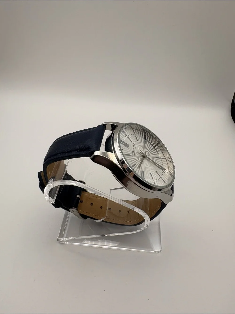 London Fog Men's Silver Dial Navy Faux Leather Strap Watch LF046NVY